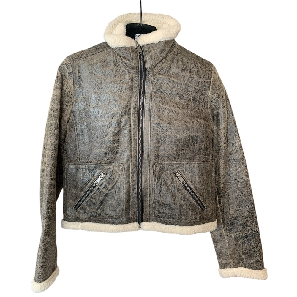 Leather Fleece Aviator Jacket - Picture 1 of 4